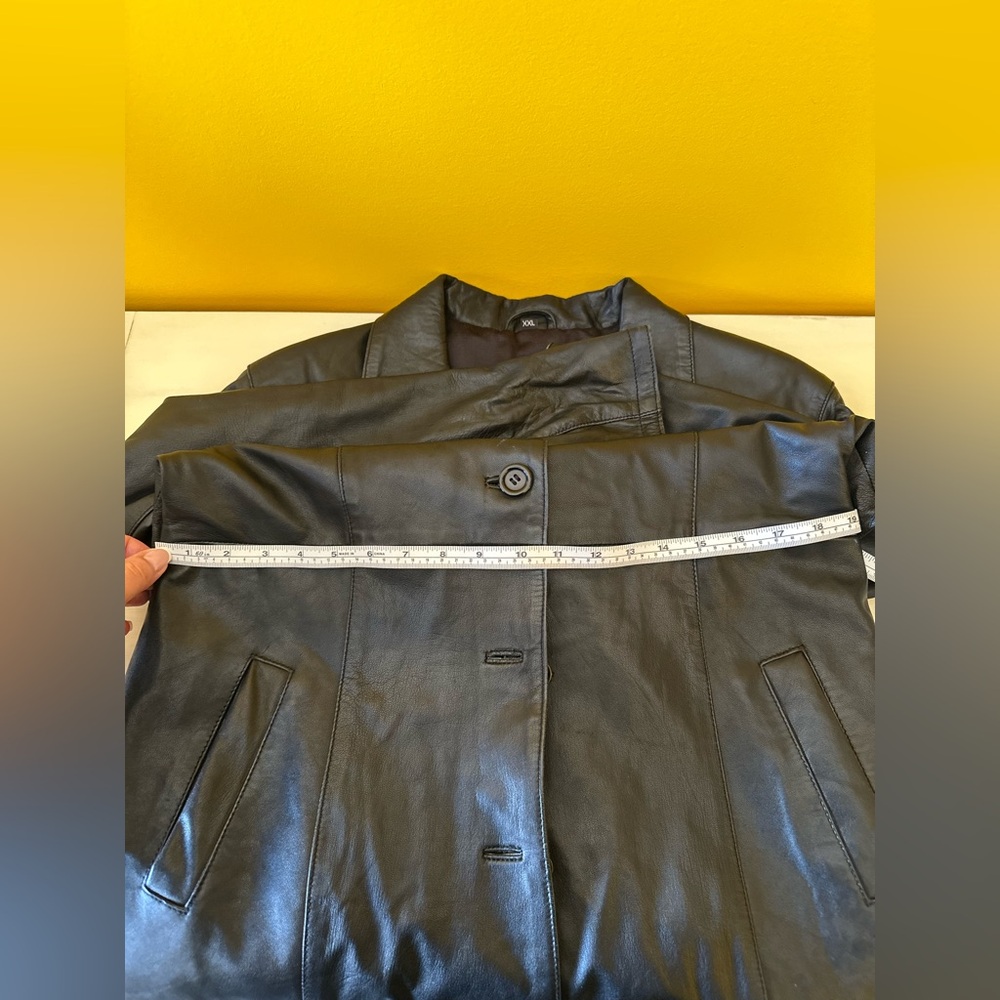 Women's Black Leather Coat - Picture 11 of 15